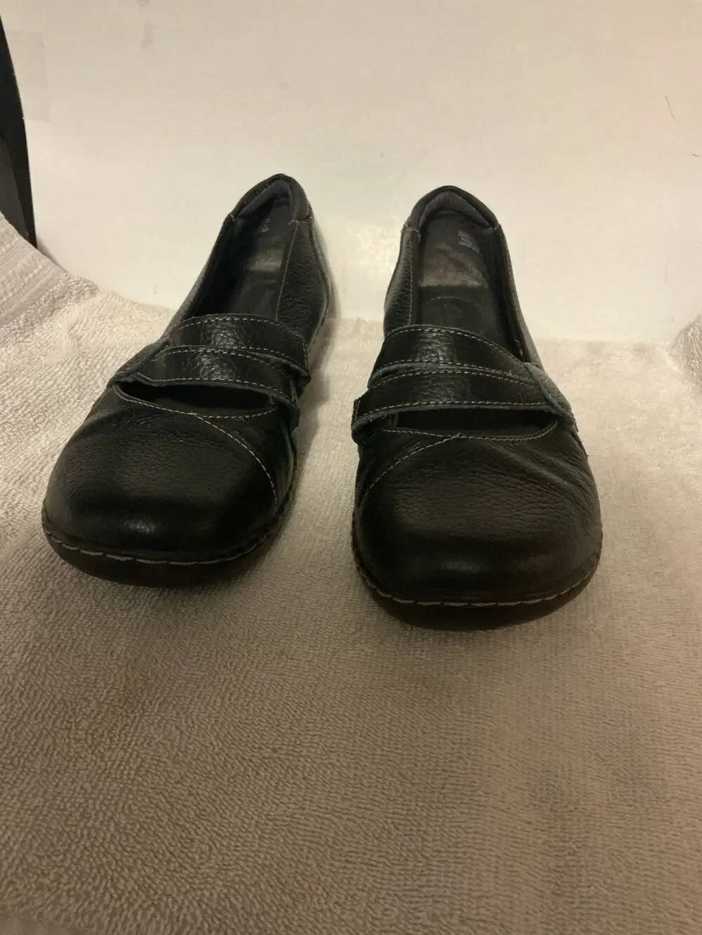 Clark’s Bendable Black Leather Mary Jane Shoes Flats SZ 10 Ashland Collection